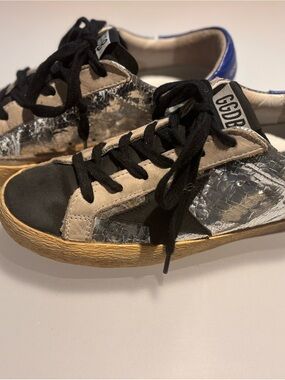 Golden Goose Metallic Silver Black Suede Star Sneakers Sz 6